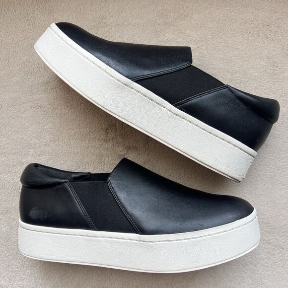 Vince Warren Black Leather Women's Platform Sneakers - Picture 3 of 16